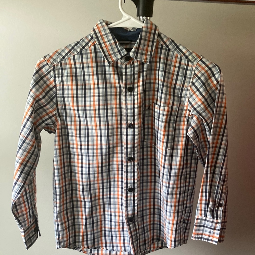 Nautica kids size small/8 button down dress shirt navy and orange